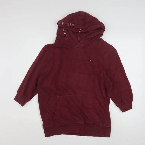 Tommy Hilfiger Boys Burgundy Hoodie Size 176cm Pullover Cotton Blend