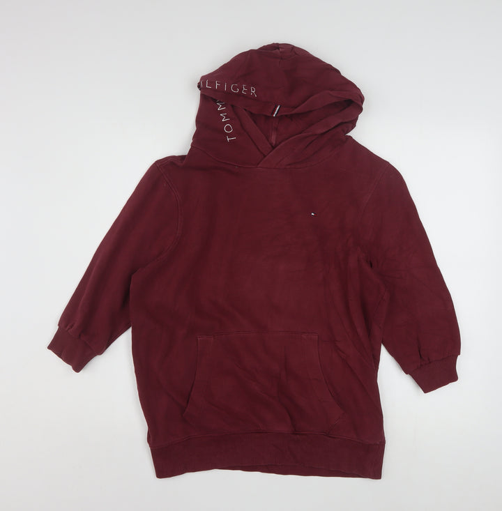 Tommy Hilfiger Boys Burgundy Hoodie Size 176cm Pullover Cotton Blend