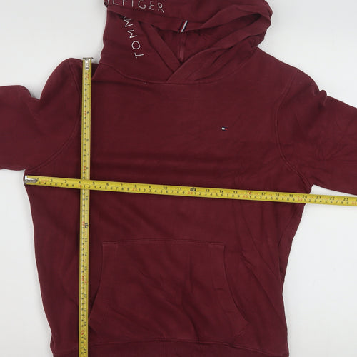 Tommy Hilfiger Boys Burgundy Hoodie Size 176cm Pullover Cotton Blend