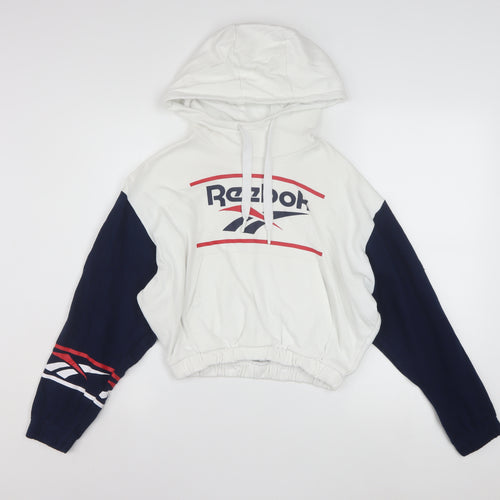 Reebok Classic Women's White & Navy Pullover Hoodie Size L Cotton Retro Sportswear