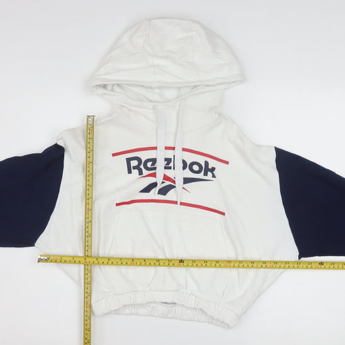 Reebok Classic Women's White & Navy Pullover Hoodie Size L Cotton Retro Sportswear