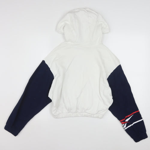 Reebok Classic Women's White & Navy Pullover Hoodie Size L Cotton Retro Sportswear