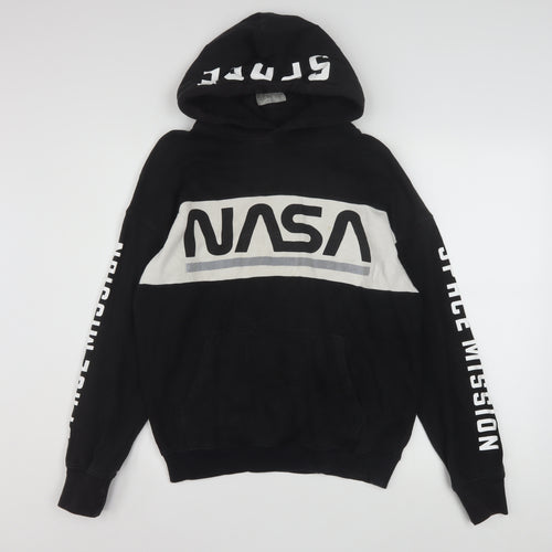 H&M Boys Black NASA Graphic Pullover Hoodie 14 Years Hooded Sweatshirt