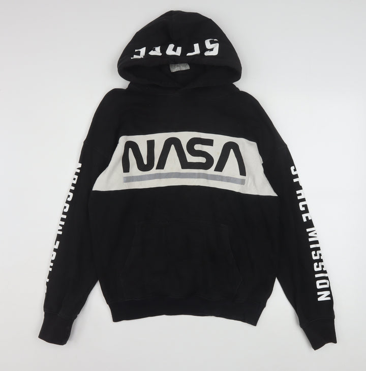 H&M Boys Black NASA Graphic Pullover Hoodie 14 Years Hooded Sweatshirt