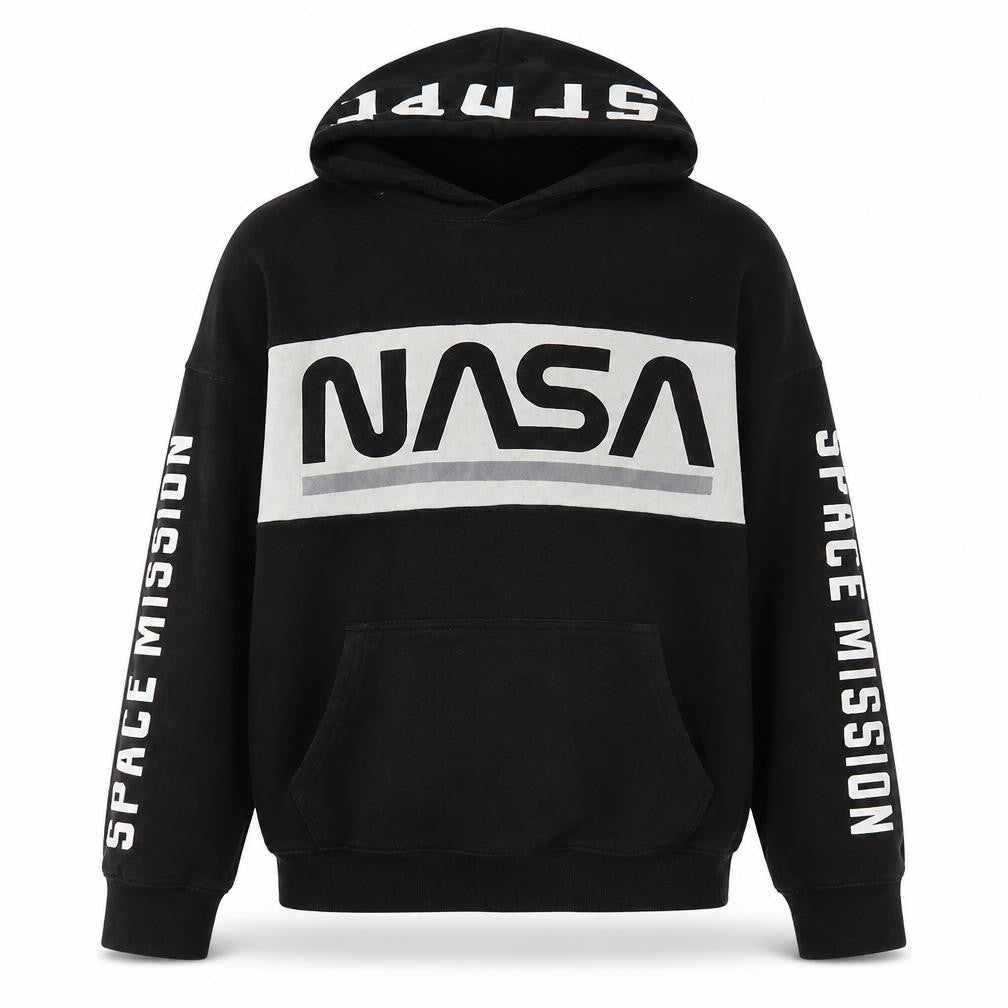H&M Boys Black NASA Graphic Pullover Hoodie 14 Years Hooded Sweatshirt