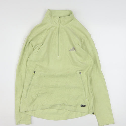 Adidas Women Green Half Zip Fleece Sweatshirt M ClimaWarm Logo Pullover