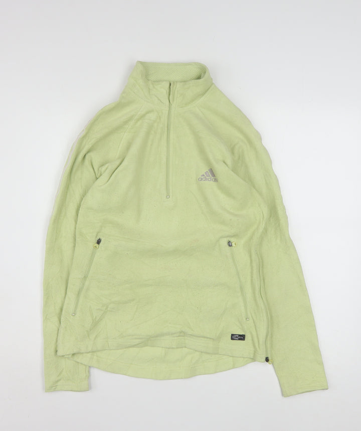 Adidas Women Green Half Zip Fleece Sweatshirt M ClimaWarm Logo Pullover