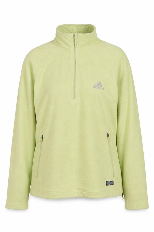 Front view of Adidas Women Green Half Zip Fleece Sweatshirt M ClimaWarm Logo Pullover