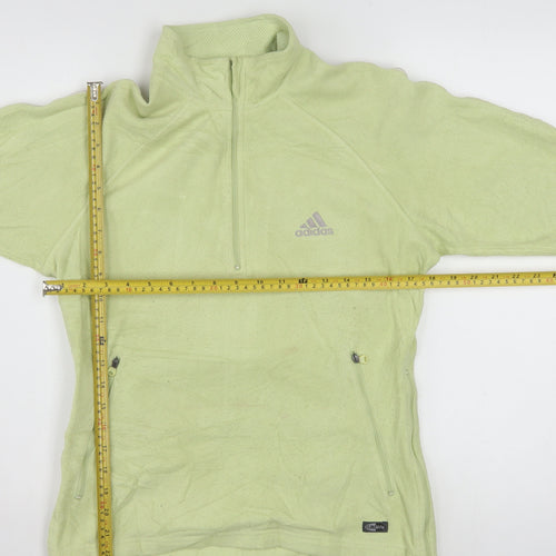Adidas Women Green Half Zip Fleece Sweatshirt M ClimaWarm Logo Pullover