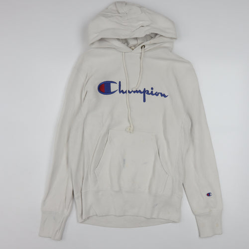 Champion Men's Ivory Pullover Hoodie Medium Logo Fleece Sweatshirt