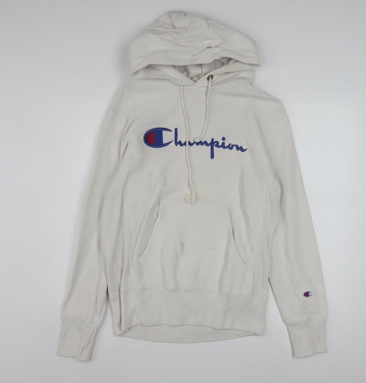 Champion Men's Ivory Pullover Hoodie Medium Logo Fleece Sweatshirt