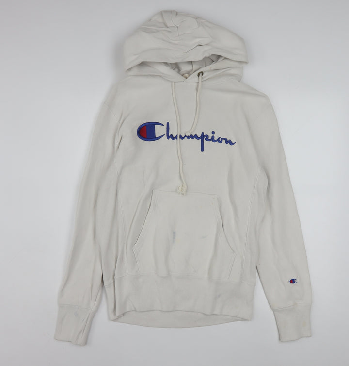 Champion Men's Ivory Pullover Hoodie Medium Logo Fleece Sweatshirt