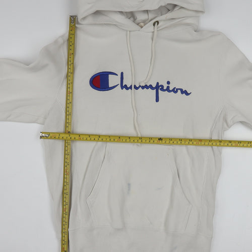 Champion Men's Ivory Pullover Hoodie Medium Logo Fleece Sweatshirt