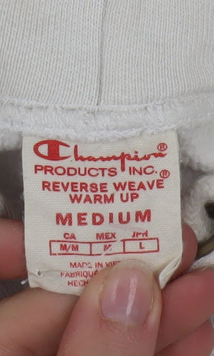 Champion Men's Ivory Pullover Hoodie Medium Logo Fleece Sweatshirt