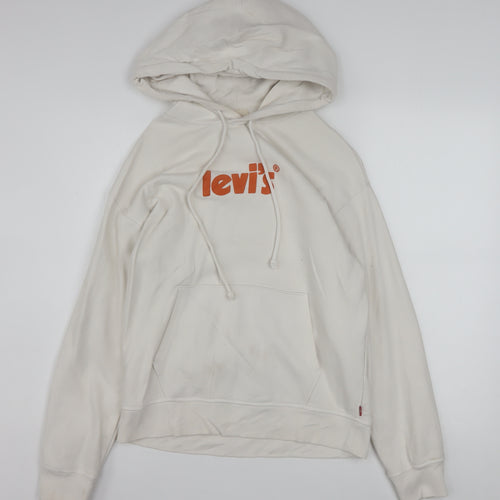 Levi's Men's Ivory XS Pullover Hoodie with Logo and Kangaroo Pocket