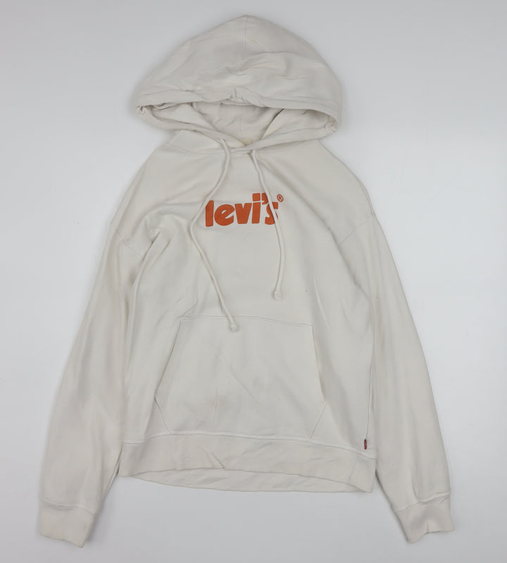 Levi's Men's Ivory XS Pullover Hoodie with Logo and Kangaroo Pocket