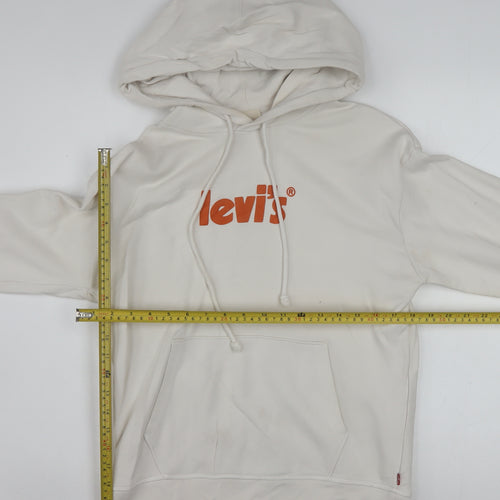 Levi's Men's Ivory XS Pullover Hoodie with Logo and Kangaroo Pocket