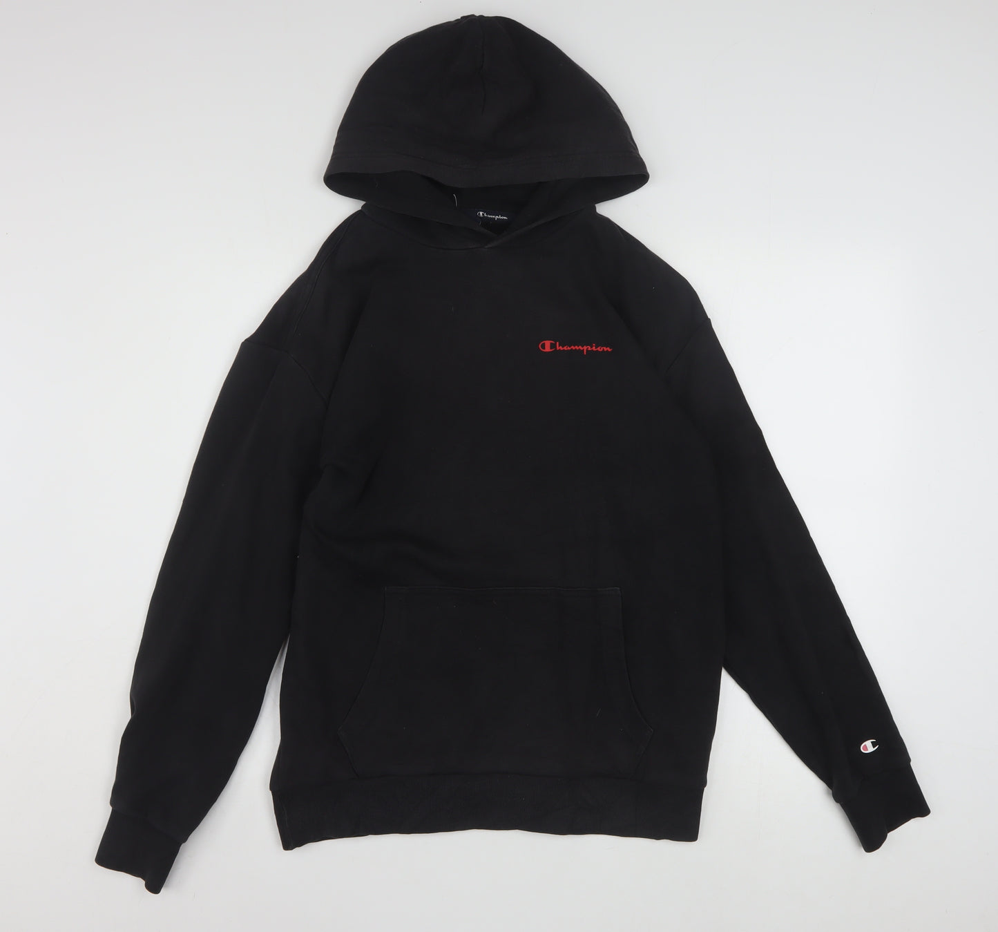 Champion Men’s Black Pullover Hoodie Small Retro Logo Fleece Sweatshirt
