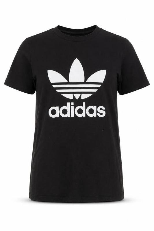 Front view of Adidas women’s black crew neck short sleeve t-shirt, size UK 14