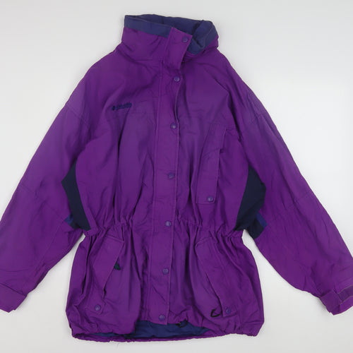 Columbia Women Purple Nylon Parka Jacket L Waterproof Lined Vintage
