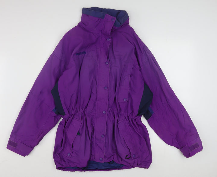 Columbia Women Purple Nylon Parka Jacket L Waterproof Lined Vintage