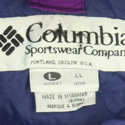 Columbia Women Purple Nylon Parka Jacket L Waterproof Lined Vintage