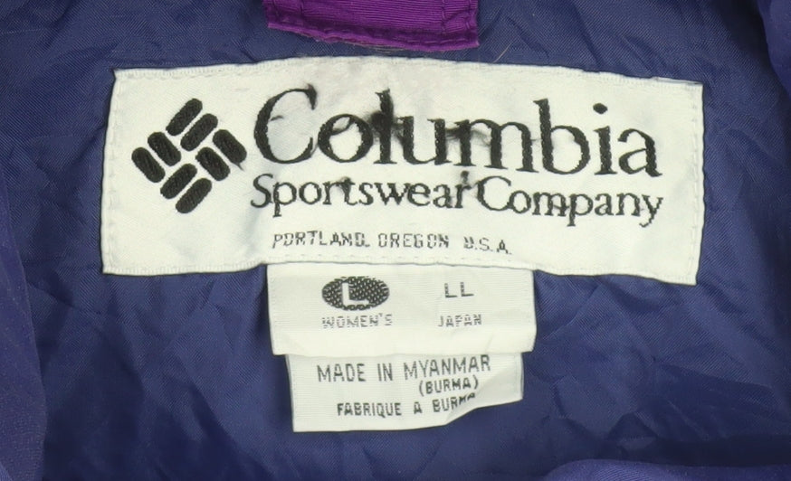 Columbia Women Purple Nylon Parka Jacket L Waterproof Lined Vintage