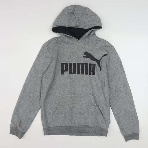 Puma Boys Grey Pullover Hoodie Fleece 13-14 Years Logo Graphic