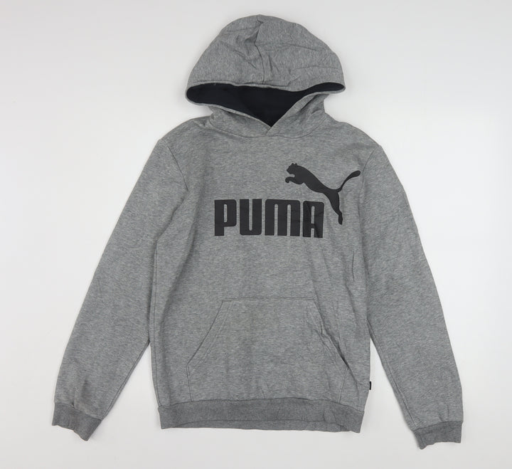 Puma Boys Grey Pullover Hoodie Fleece 13-14 Years Logo Graphic