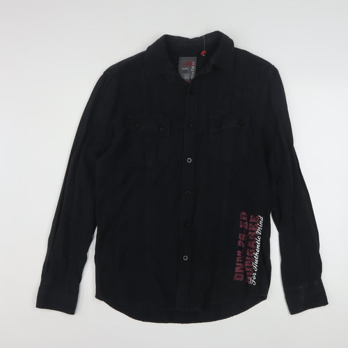 Edgar Dungarees Men's Black Cotton Long Sleeve Button-Up Shirt Size S