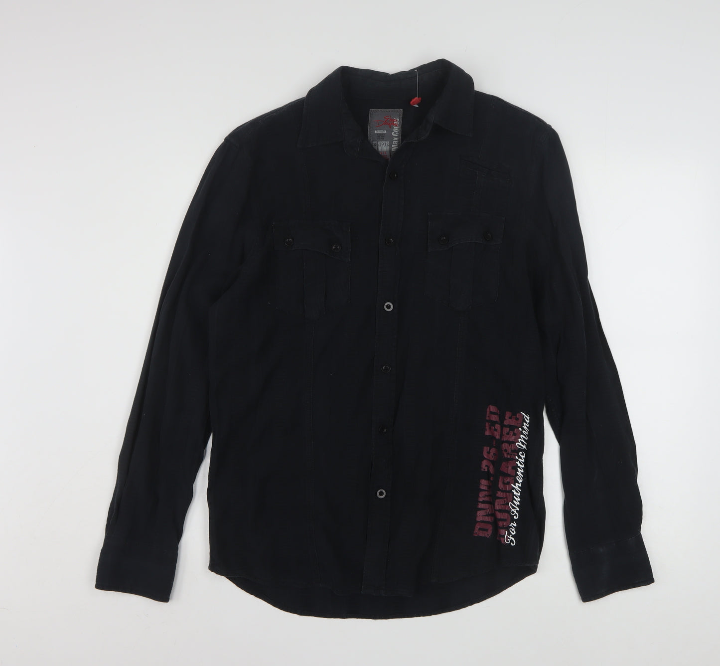 Edgar Dungarees Men's Black Cotton Long Sleeve Button-Up Shirt Size S
