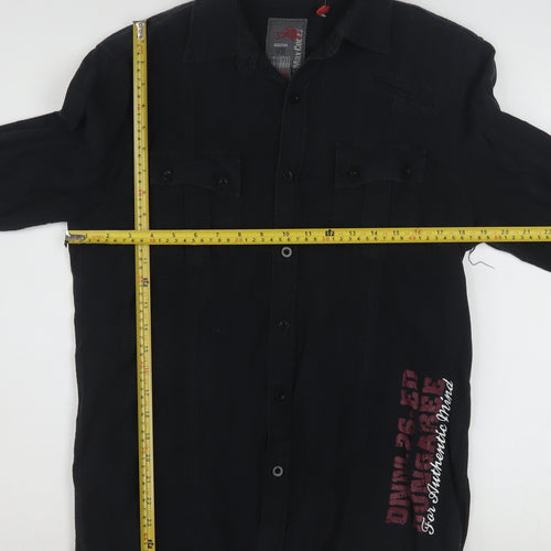 Edgar Dungarees Men's Black Cotton Long Sleeve Button-Up Shirt Size S