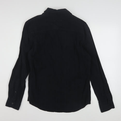 Edgar Dungarees Men's Black Cotton Long Sleeve Button-Up Shirt Size S