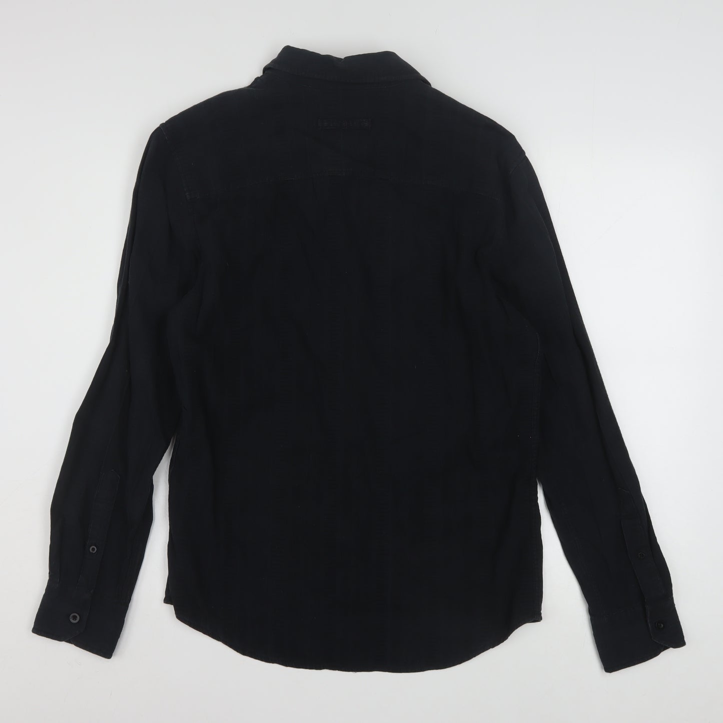 Edgar Dungarees Men's Black Cotton Long Sleeve Button-Up Shirt Size S