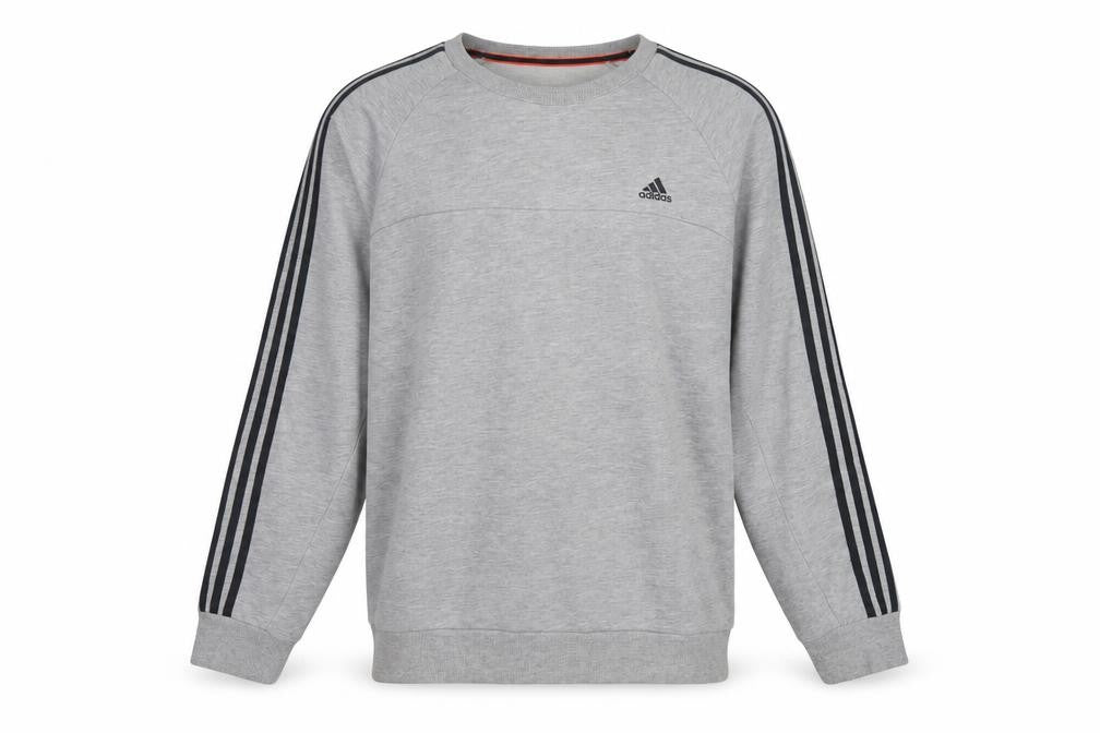 Front view of Adidas Men's Grey Crew Neck Pullover Sweatshirt L Sports Style