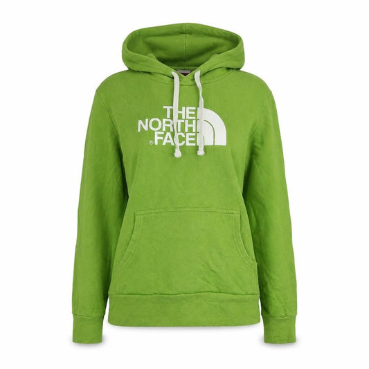Front view of The North Face women’s green pullover hoodie medium cotton blend