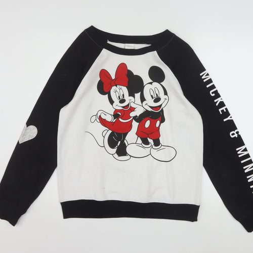 Disney Girls Black & White Mickey & Minnie Sweatshirt M (7-9) Cotton Blend