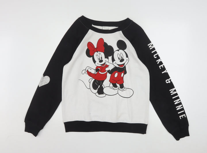 Disney Girls Black & White Mickey & Minnie Sweatshirt M (7-9) Cotton Blend