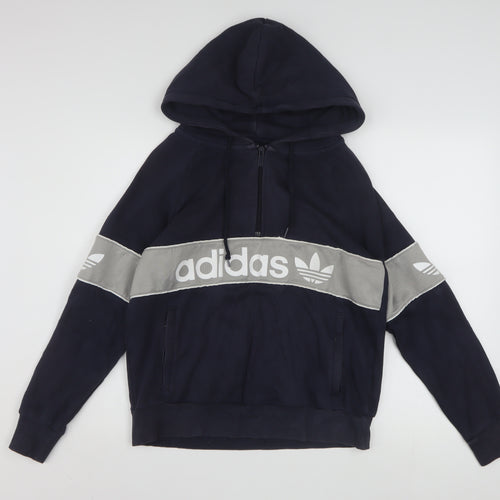 Adidas Women Navy Blue Pullover Hoodie Size L Cotton Blend Logo