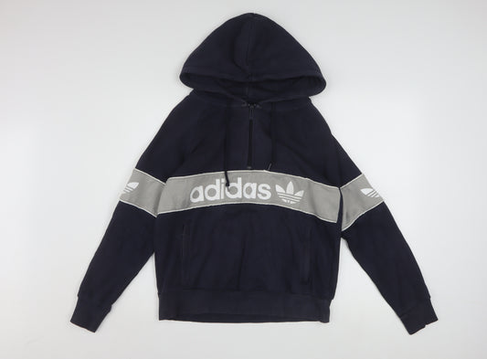 Adidas Women Navy Blue Pullover Hoodie Size L Cotton Blend Logo