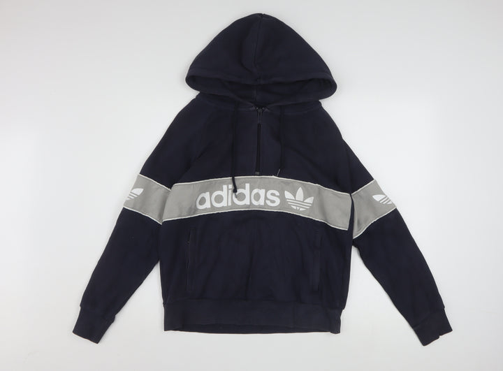 Adidas Women Navy Blue Pullover Hoodie Size L Cotton Blend Logo