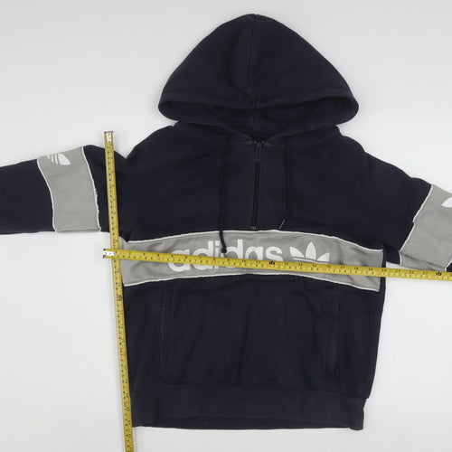 Adidas Women Navy Blue Pullover Hoodie Size L Cotton Blend Logo
