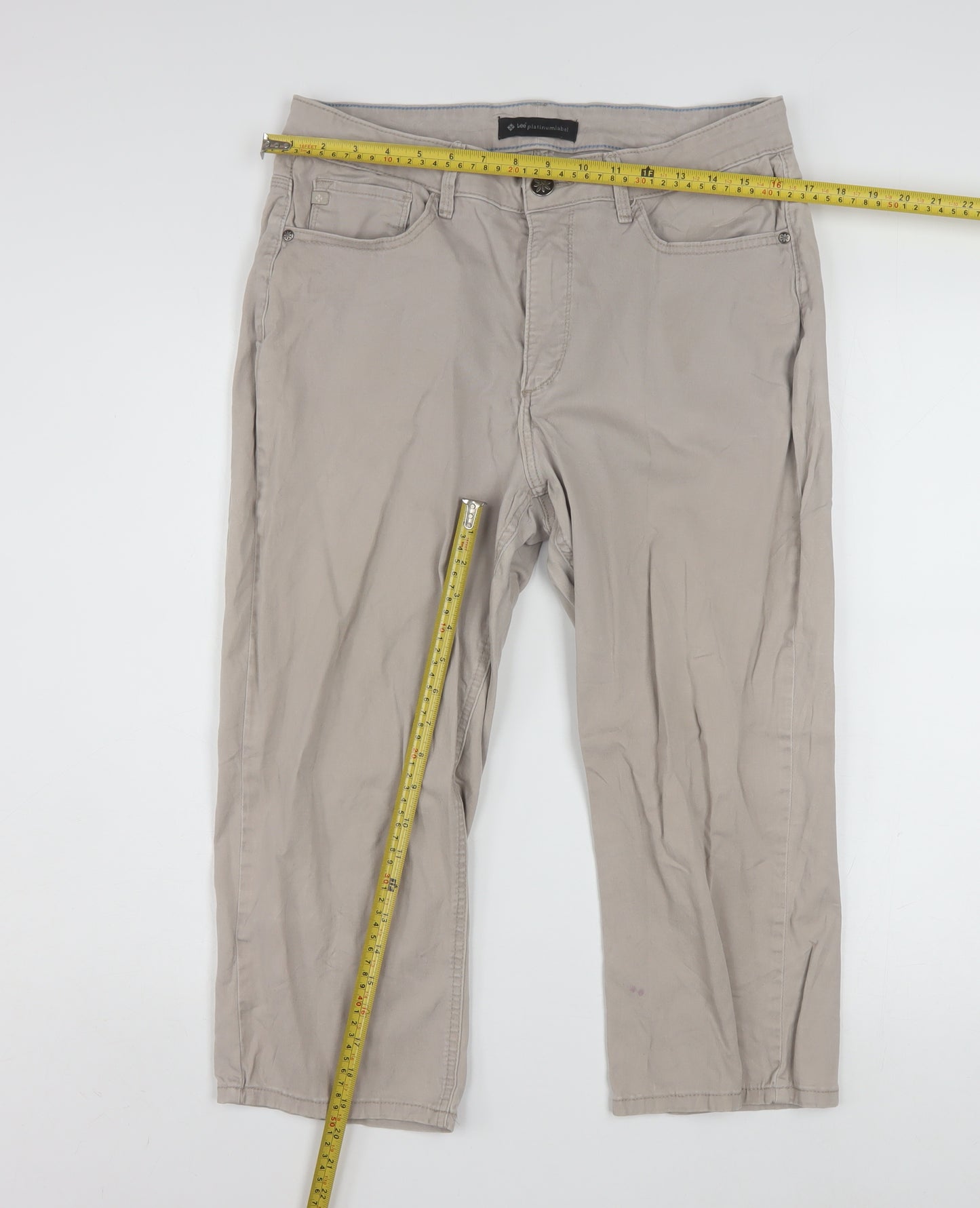 Lee Women Beige Chino Trousers Size 14 Cotton Stretch