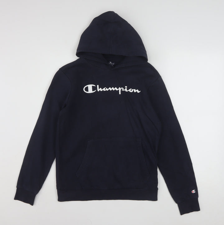 Champion Boys Black Hoodie 13-14 Years Pullover Fleece Logo Sweatshirt