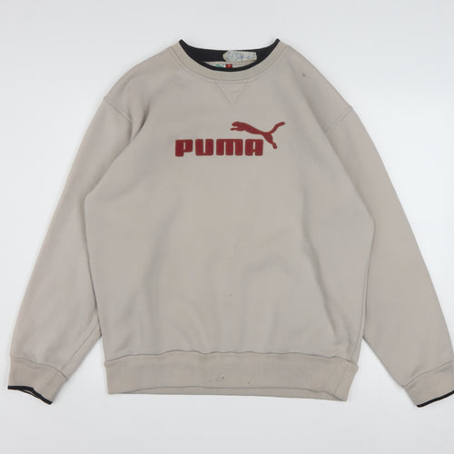 Puma Men Beige Pullover Sweatshirt M Logo Crew Neck Fleece