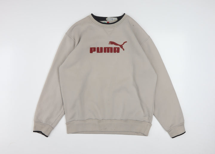 Puma Men Beige Pullover Sweatshirt M Logo Crew Neck Fleece