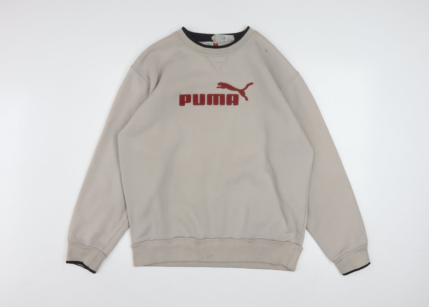 Puma Men Beige Pullover Sweatshirt M Logo Crew Neck Fleece