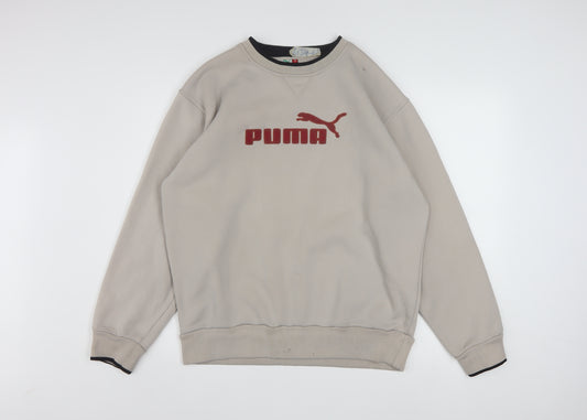 Puma Men Beige Pullover Sweatshirt M Logo Crew Neck Fleece