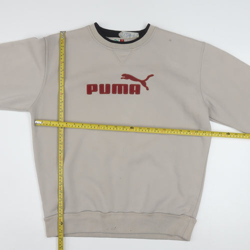 Puma Men Beige Pullover Sweatshirt M Logo Crew Neck Fleece