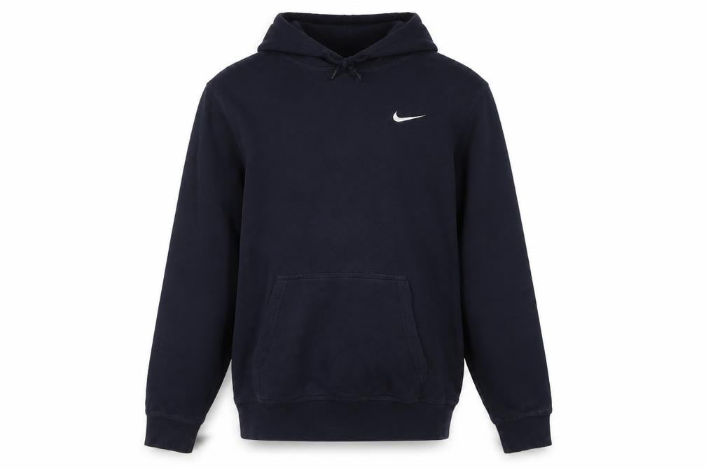 Front view of Nike Men's Navy Blue Pullover Hoodie Small Cotton Blend Classic Fit